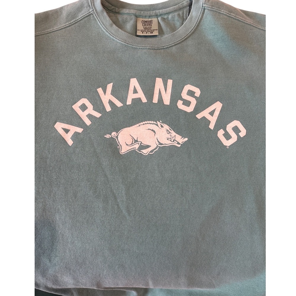 Comfort Colors Arkansas Razorbacks Sweatshirt Seafoam Green Women Small Pullover - Picture 6 of 6